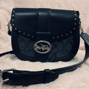 Georgie saddle bag in color block signature canvas with rivets